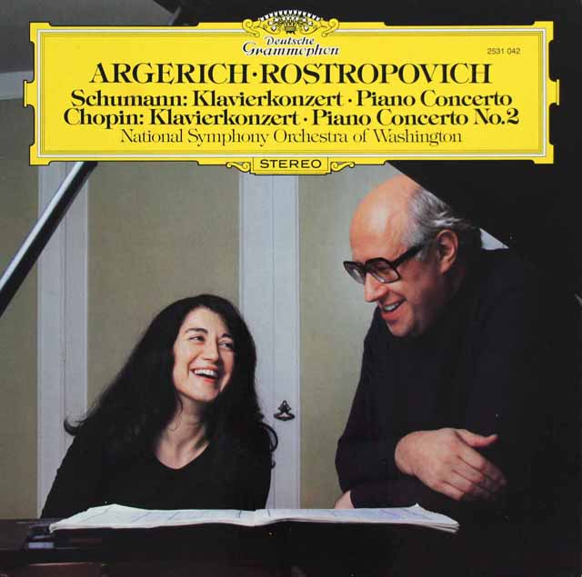 アルゲリッチ、ロストロポーヴィチのシューマン、ショパン/ピアノ協奏曲集　独DGG　3413　LP レコード