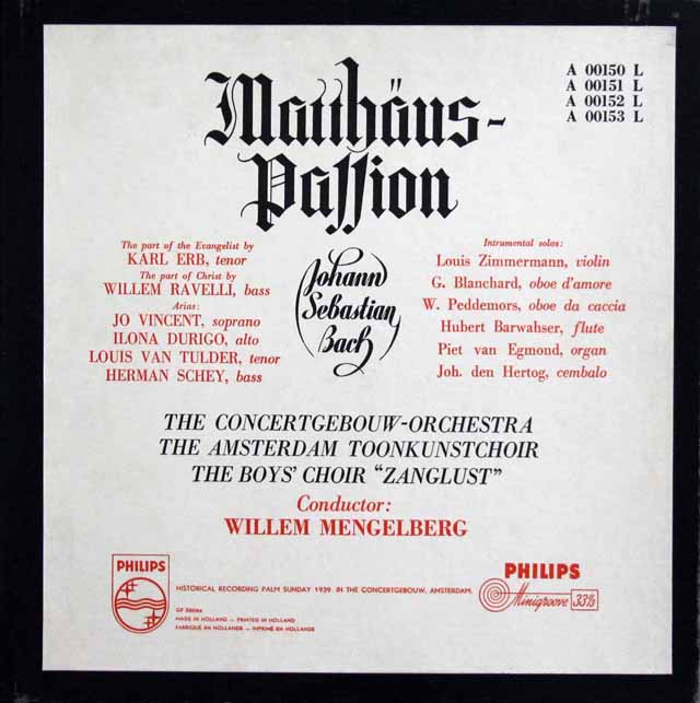 LP レコード 【オリジナル盤】 メンゲルベルクのバッハ/マタイ受難曲